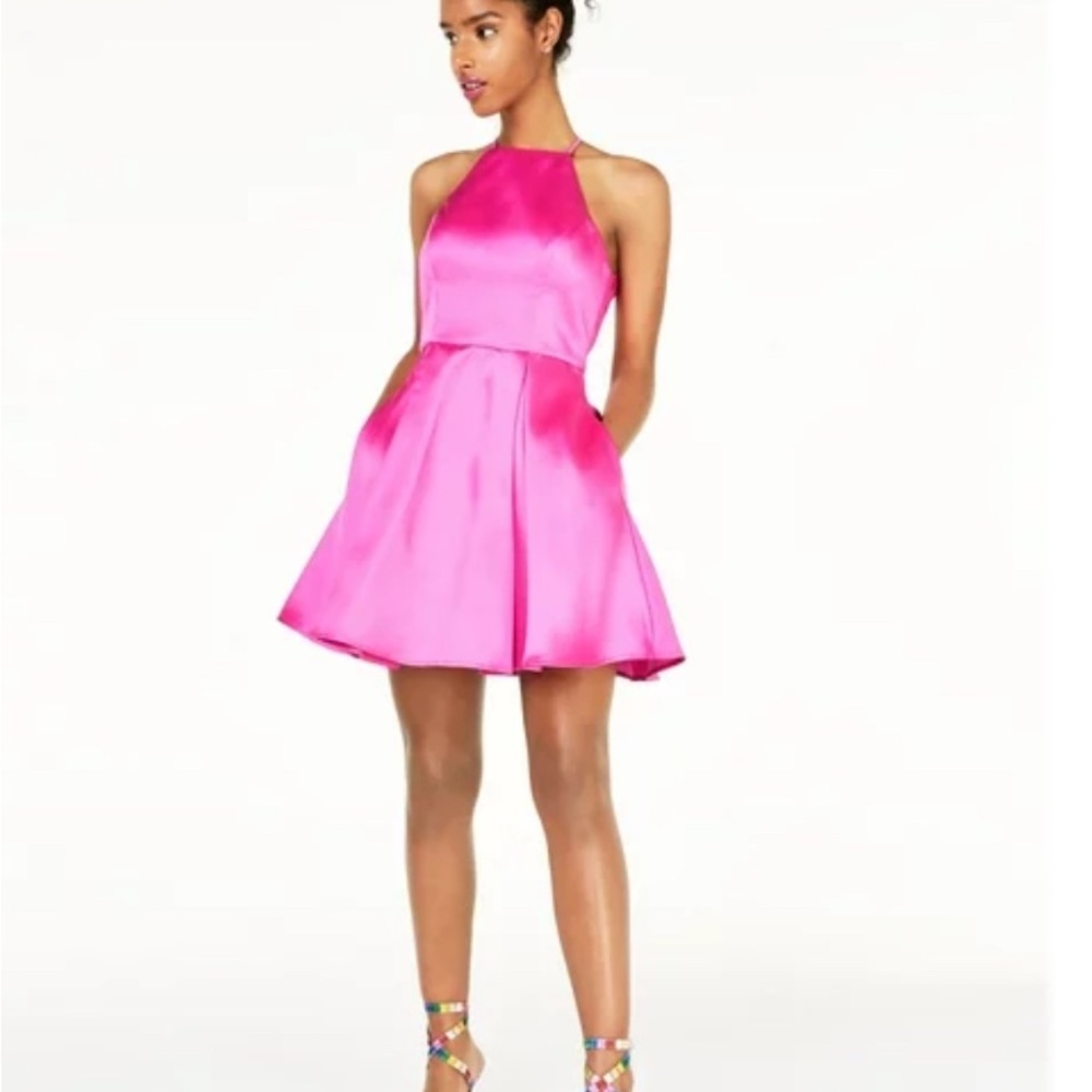 B. Darlin Juniors Hot Pink Halter Dress, Size 0